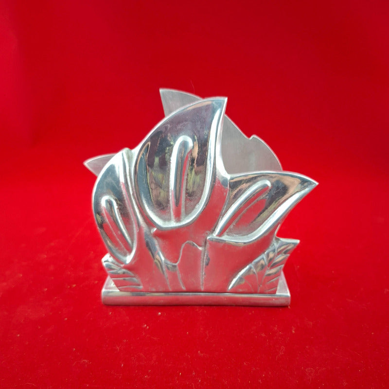Servilletero Decorativo De Pewter Con Flores 15 X 14 Cm