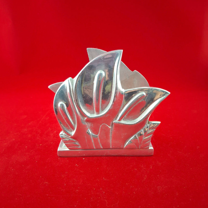 Servilletero Decorativo De Pewter Con Flores 15 X 14 Cm